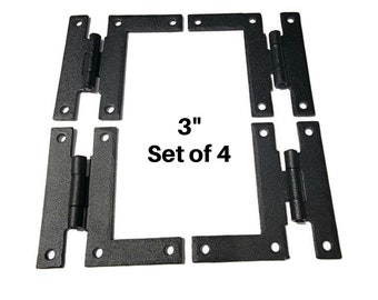 Set of four 3" HL Hinges - Black Hand forged steel, powder coated black sold as a set