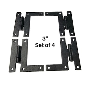 May include: Set of four black 3-inch H-shaped hinges. Each hinge has a textured finish and includes mounting holes for easy installation. The text "3" and "Set of 4" is displayed in the image.