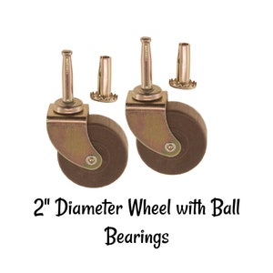 Pair of Furniture Casters 2&quot; with ball bearing swivel stem -Plated Stamped Steel Fork &  Brown Wood Wheel
