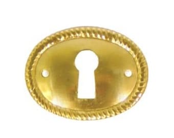 Key Hole Cover- Stamped Brass Early American Style Oval Horizontal KEYHOLE COVER with Rope Edge