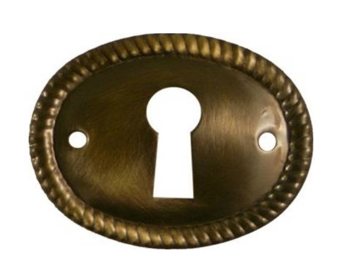 Key Hole Cover Antiqued Stamped Brass Oval Horizontal Keyhole Cover