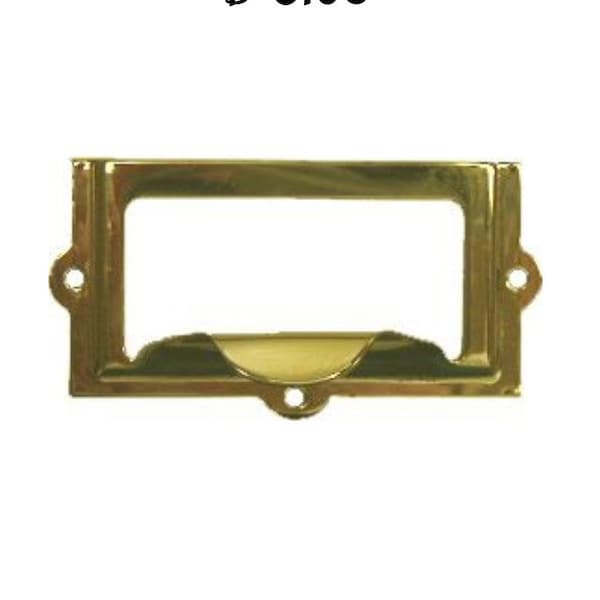 Card Holder - Stamped Brass Card Holder with Pull for Card Catalog or File Cabinet