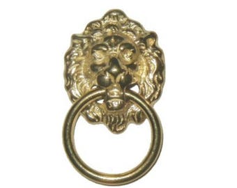 Drawer Pull -  Early American Style Lion Head Single Post Ring Pull