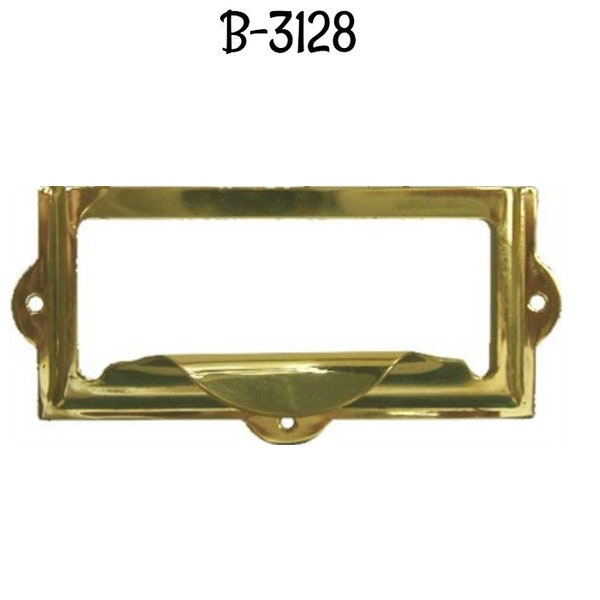 Card Holder - Stamped Brass Card Holder with Pull for Card Catalog or File Cabinet