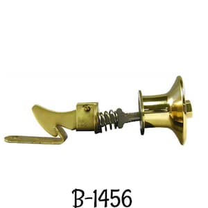 May include: A brass door latch with a spring-loaded mechanism and a lever handle. The latch is designed for use on doors and cabinets. The product number is B-1456.