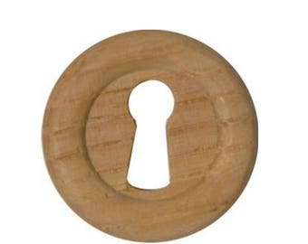 WALNUT VICTORIAN ROUND WOOD KEYHOLE LOCK ESCUTCHEON
