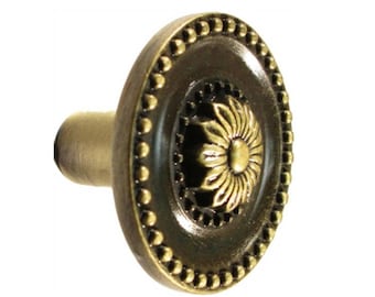 Antique Style Brass Knob  - Die Cast Zinc Alloy COLONIAL REVIVAL Knob with Antiqued Brass Finish
