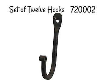 Plain Antique Style Hook - Set of Twelve Wrought Iron Coat hooks