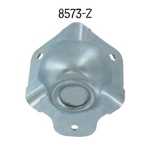 May include: A silver metal corner brace with three mounting holes. The brace has a rounded shape and a smooth surface. The product number 8573-Z is printed on the top of the brace.