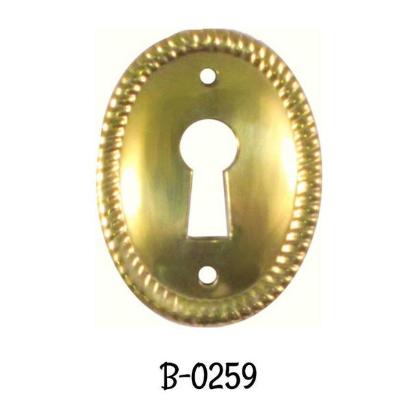 Key Hole Cover- Stamped Brass Early American Style Oval Vertical KEYHOLE COVER with Rope Edge