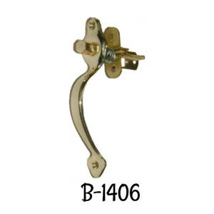 May include: A brass door handle with a lever design and a spring-loaded latch. The handle is labeled "B-1406".