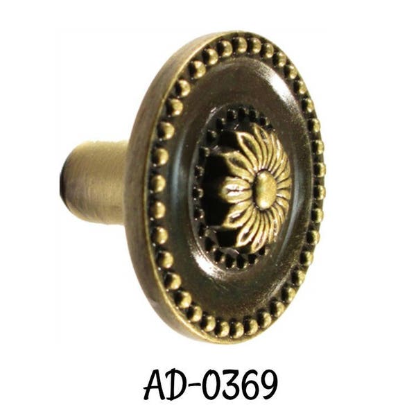 Antique Style Brass Knob  - Die Cast Zinc Alloy COLONIAL REVIVAL Knob with Antiqued Brass Finish