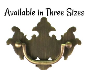 Drawer Pull - Stamped Antiqued Brass Chippendale Style DRAWER PULL with Cast Brass Bail
