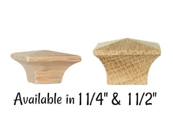 Side Grain Mission Style Square Oak Knob with Narrow Base - Arts & Crafts - Stickley - Mission Oak- Two Sizes - Unfinished