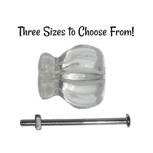 Clear Glass Knob - Available in three sizes - Front Mount -  Vintage Style Glass Knob - Hoosier Cabinet