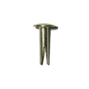 May include: A single, gold-colored upholstery tack with a flat, circular head and a split shank. The tack is designed for securing fabric to furniture frames and other surfaces. The tack is shown against a white background.