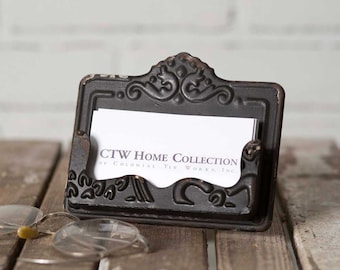 Embossed Distressed Metal Business Card Holder Farmhouse Black Pocket Vintage Style