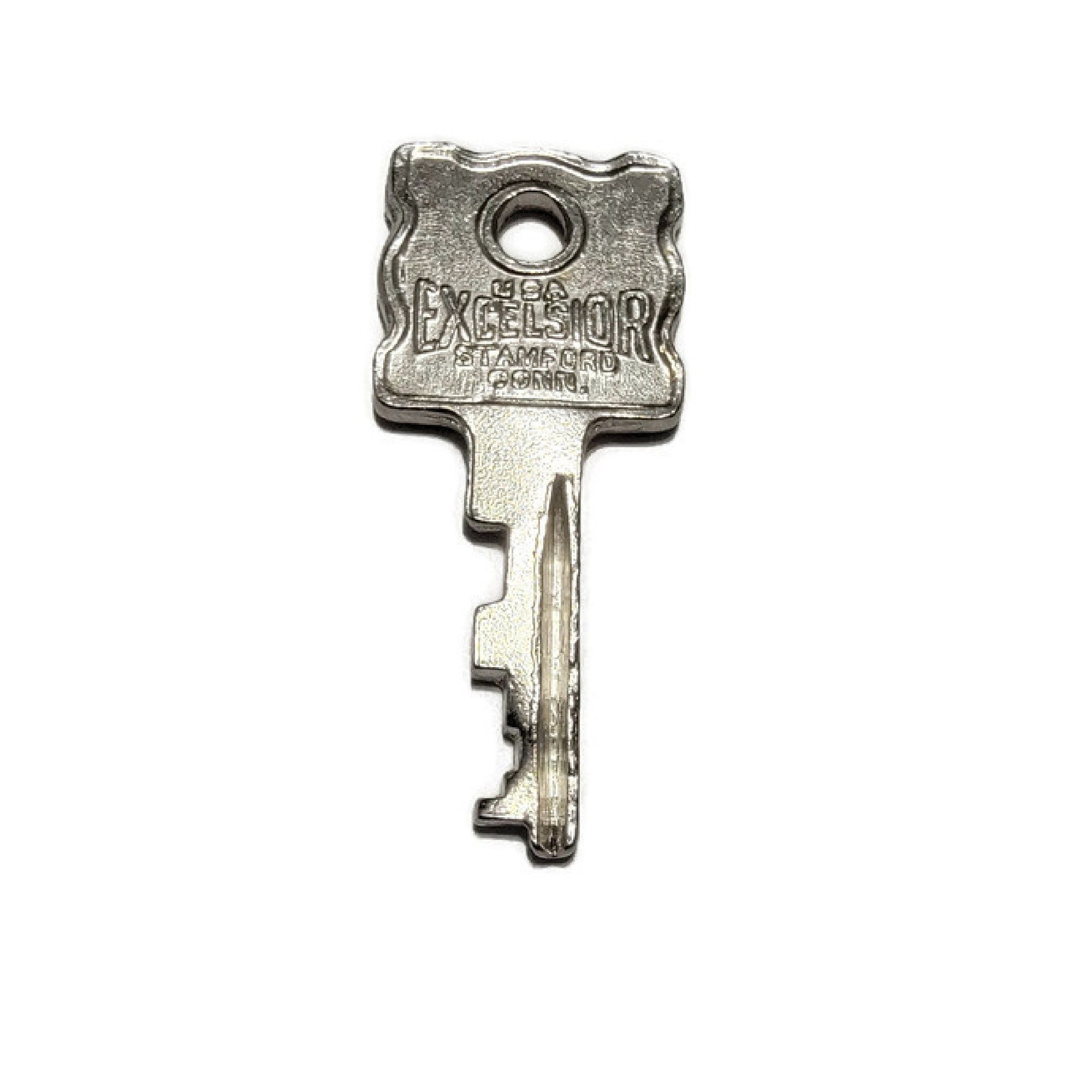 Excelsior 244 Trunk Key - Nickel Plated Steel Replacement Key - Antique Lock Key