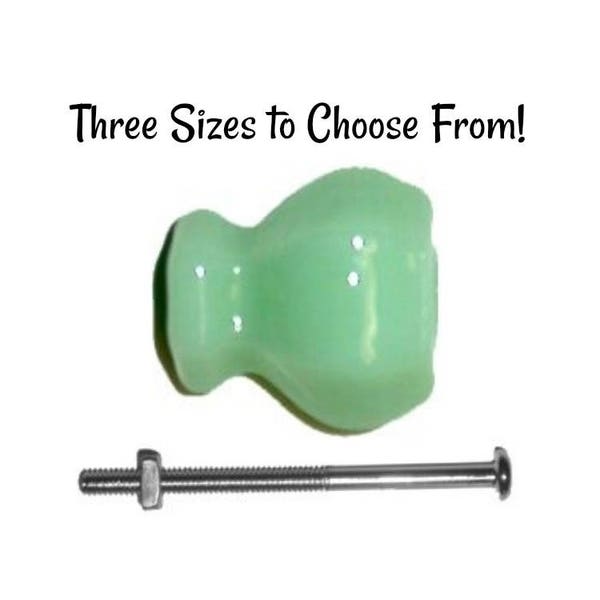 Jadeite Green Glass Knob - Opaque Jadite Green Glass Knob - Available in three sizes - Front Mount - Hoosier Cabinet