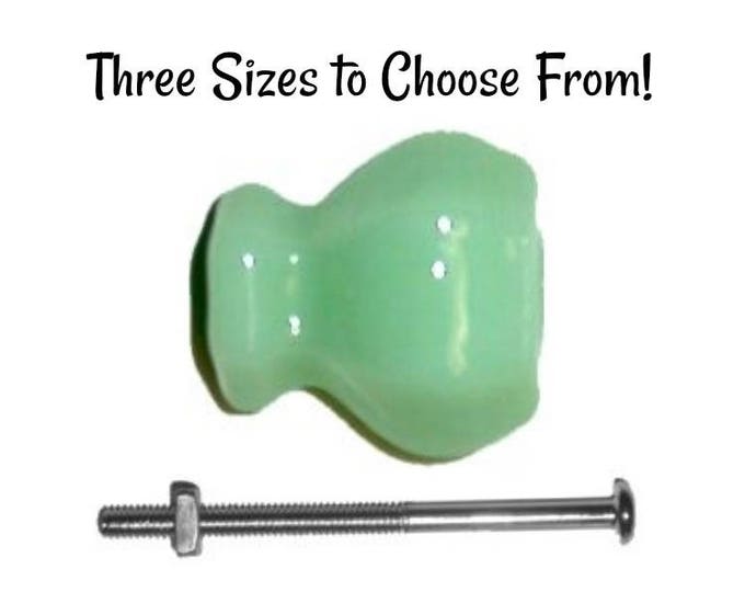 Set of 2 Jadeite Green Milk Glass Knobs Antique Depression Era