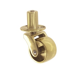 1&quot; Antique Furniture Caster- Small - Cast Brass Stem Platform Furniture Roller - Polished Brass