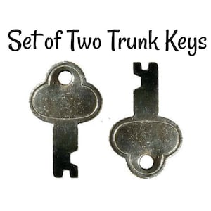 Trunk Keys - Set of Two Nickel Plated Steel Replacement Trunk Keys - Antique Trunk Lock Key