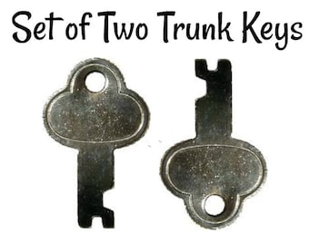 Trunk Keys - Set of Two Nickel Plated Steel Replacement Trunk Keys - Antique Trunk Lock Key