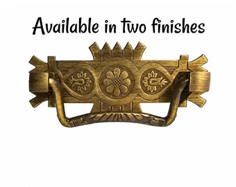 Drawer Pull - Stamped Brass Eastlake Victorian Pull with Square Post in two finish options 2.5" Centers