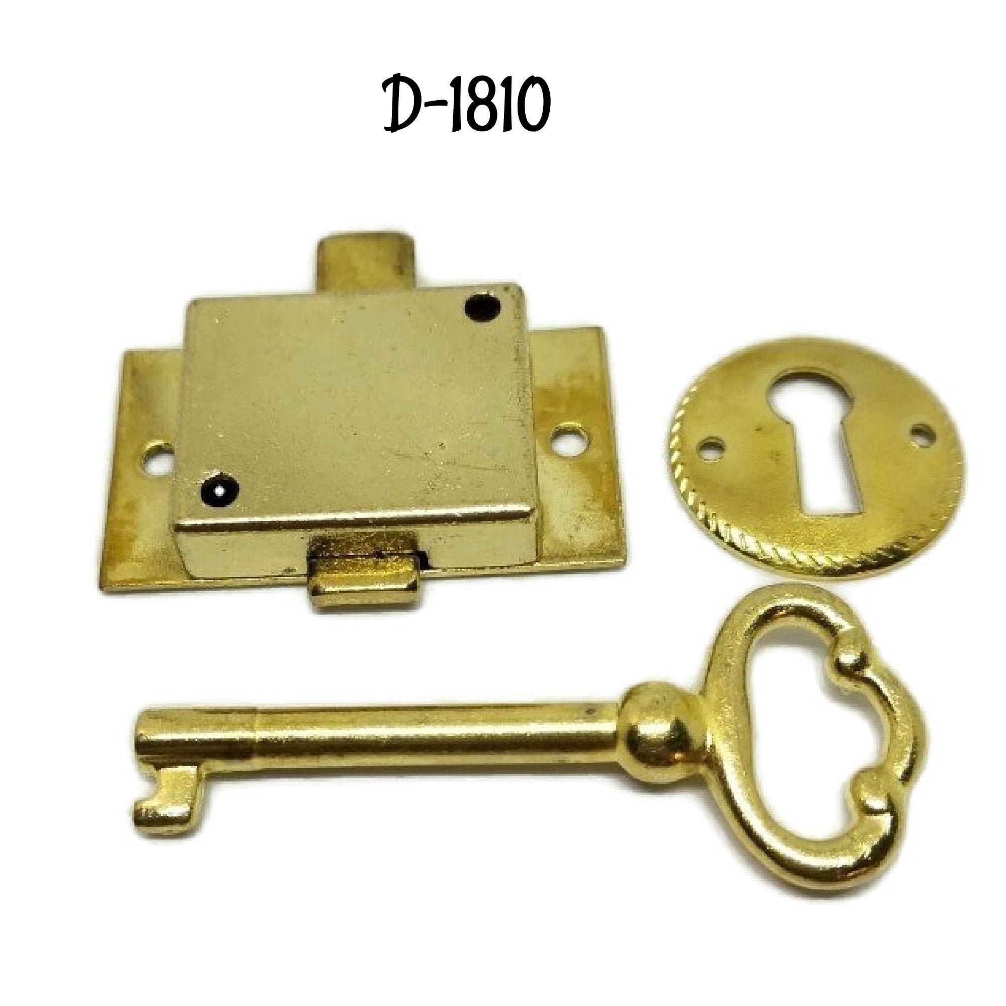 Lock Economy Brass Plated Steel Flush Mount Cupboard Lock Set Brass Plated  Antique Style Furniture Lock Key and Keyhole Cover 