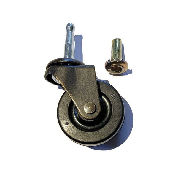 Furniture Caster 2" with ball bearing swivel stem -Plated Stamped Steel Fork & Black Rubber Wheel