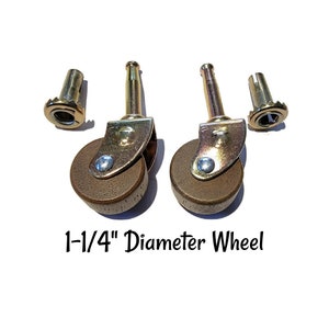 Pair of Furniture Casters 1 1/4&quot;- with Plated Stamped Steel Fork &  Brown Wood Wheel
