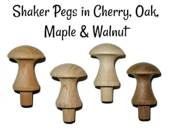 SHAKER KNOBS - Walnut, Maple, Cherry, and Red Oak - Shaker Pins - Shaker Pegs