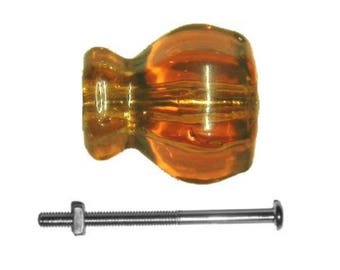 Amber Glass Knob - Translucent Amber Glass Knob -  Front Mount - Hoosier Cabinet