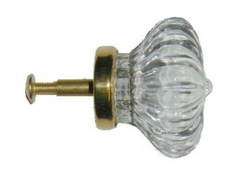 Scalloped Clear Molded Glass KNOB on Brass Base