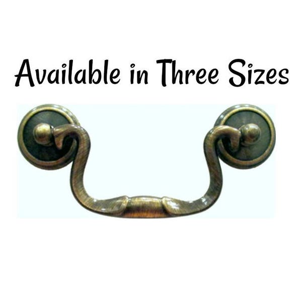 Drawer Pull - Queen Anne Style Antiqued Cast Brass Bail Pull - Available in three sizes