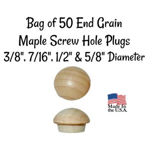 Maple Screw Hole Plug Round Top- Maple end Grain screw hole plug - Furniture Plug -  Furniture repair plug - Woodworking supplies