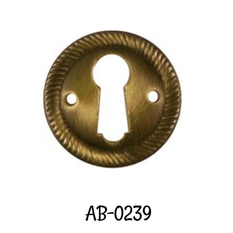 Key Hole Cover - Antiqued Stamped Brass Round Keyhole Cover with Rope Edging image 1