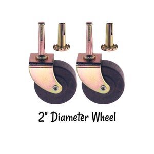 Pair of Furniture Casters 2&quot;- with Plated Stamped Steel Fork &  Brown Wood Wheel