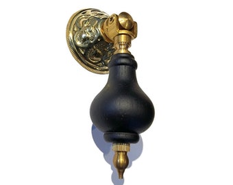 Drawer Pull - Eastlake Victorian Style Cast Brass Single Post Pull with Black Wood Teardrop