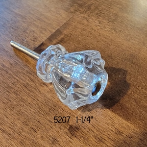 Front Mount Clear Glass KNOB with Nickel Plated Bolt and Nut - Hoosier Cabinet