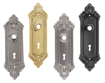 Antique Brass Escutcheon Keyhole Plate Victorian Old Door Pierced Cabinet 