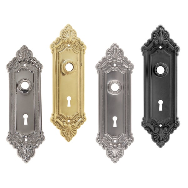 Door Trim Escutcheon Plate with hub and keyhole Victorian design for Antique Doors and Knobs - Stamped