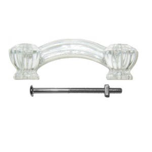 Front Mounted Glass Drawer Pull-  Antique Style Fluted glass Pull in Clear Glass and Nickel- Hoosier Cabinet