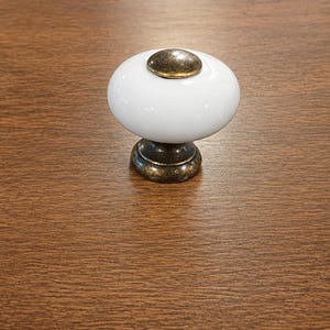 1" Porcelain  and antique brass Knob - Drawer Knobs Dresser Knob Retro Porcelain Knob White Cabinet Knob Vintage Furniture Hardware Hoosier