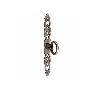 Key Pull Knob - Cast Antiqued Brass Finish Brass Mock Key Door Pull with tall backplate