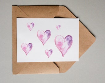 Watercolor Hearts // Downloadable and Printable // Digital // Hand Painted // Greeting Card // Valentine's Day