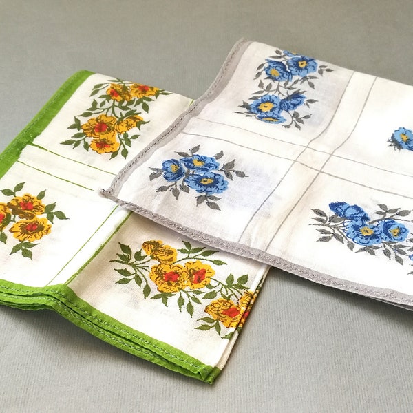 Retro Pocket Square, Reusable Cloth Napkin, Ethnic Floral Ornament Cotton Handkerchief, Soft Travel Napkin, Green/ Blue Rustic Serviette Set