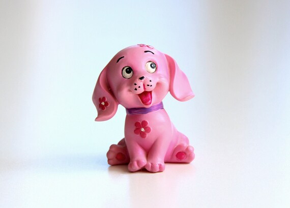 Pink Ceramic Dog Doll Toy Happy Puppy 