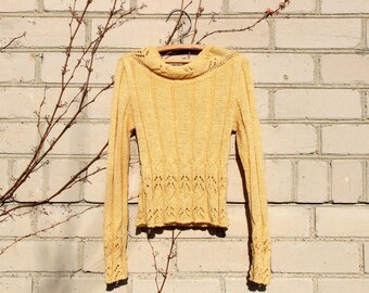 Vintage 90s Yellow Sweater - Girls Retro Jumper - Long Sleeves Knitted Sweater - Girl Turtleneck - a Fine Girls Winter Autumn Sweater