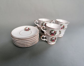 Victorian Tea Set With Couple Decor. Tea Serving Set. Rococo Porcelain Espresso Cups, Antique Ceramic Teaware Set Gift Collectible